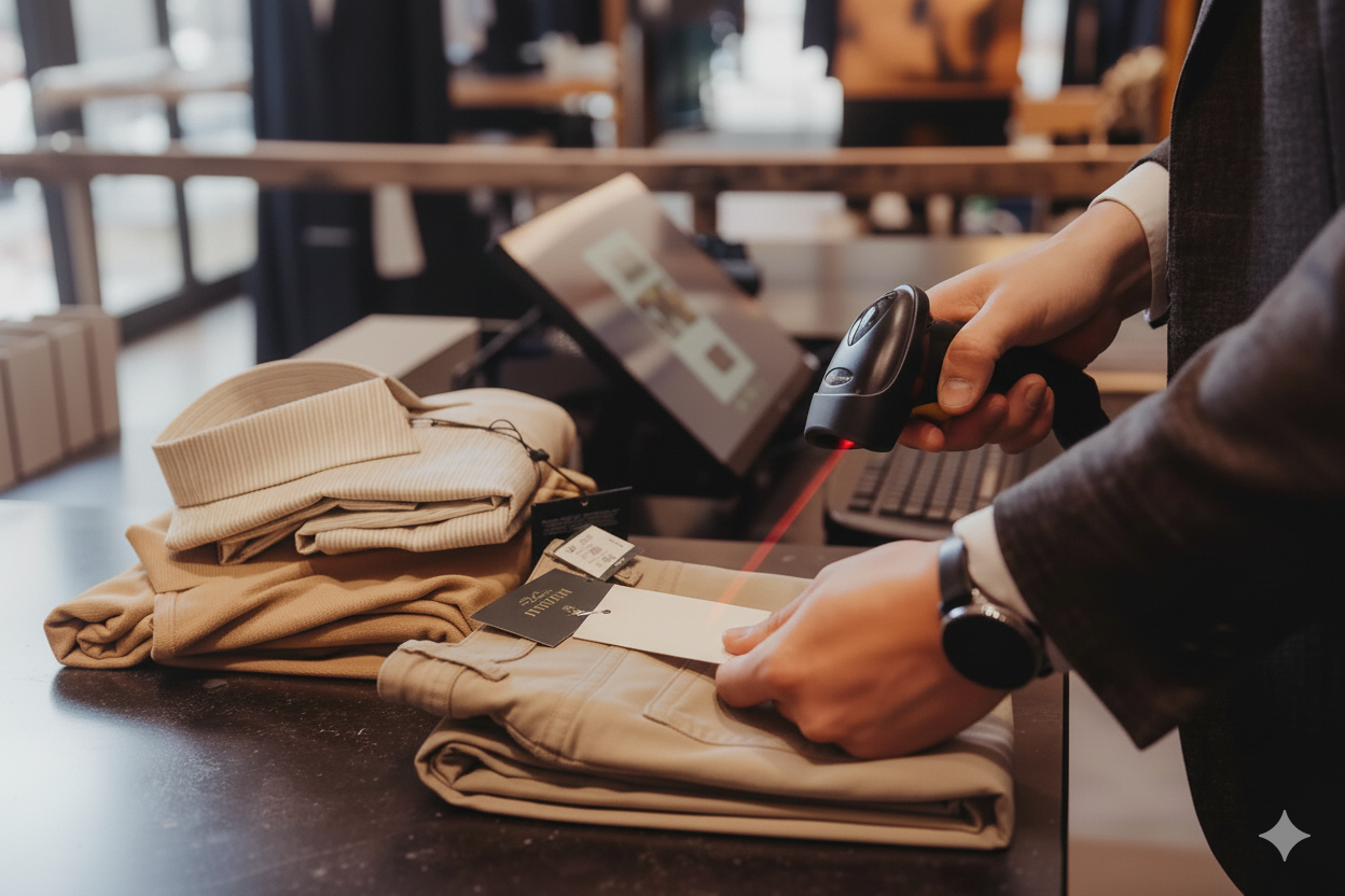 Kassasysteem kledingwinkel met barcodescanner