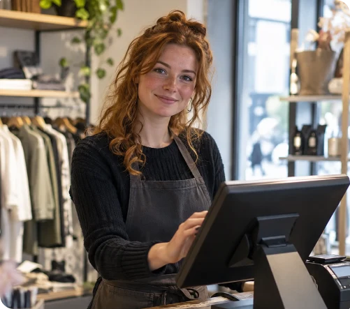 Winkelmedewerker werkt met het kassasysteem van StoreContrl